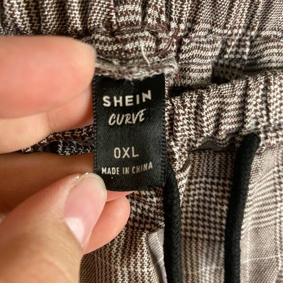 Shein Curve Brown Houndstooth Print Elastic Waist Trousers size 0XL - Picture 5 of 7